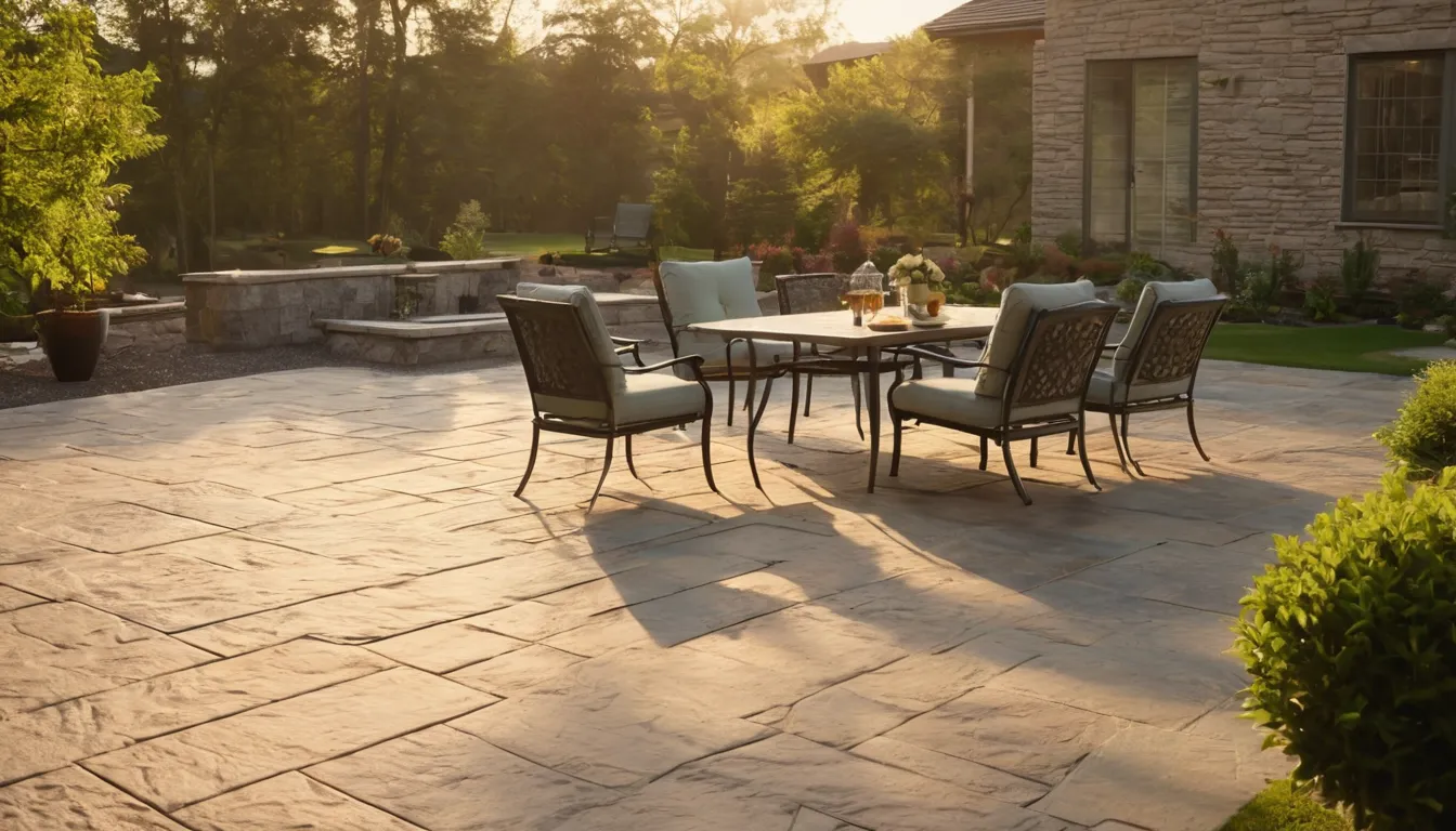 A stamped concrete patio with outdoor seating in the Dayton area